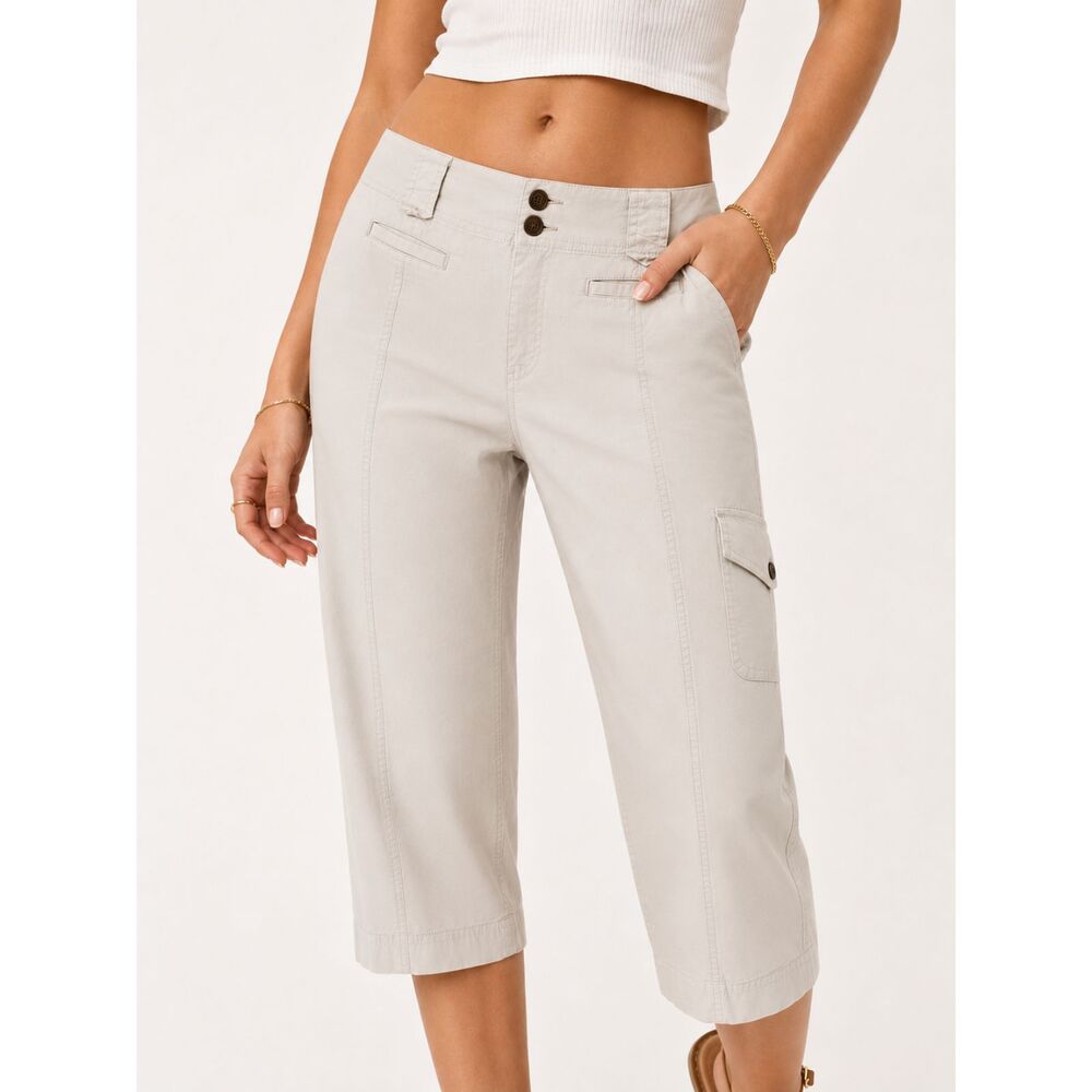 Eddie Bauer Vashon Fit Cargo Capri Pants Womens‎ 12 Khaki Utility Stretch Y2K